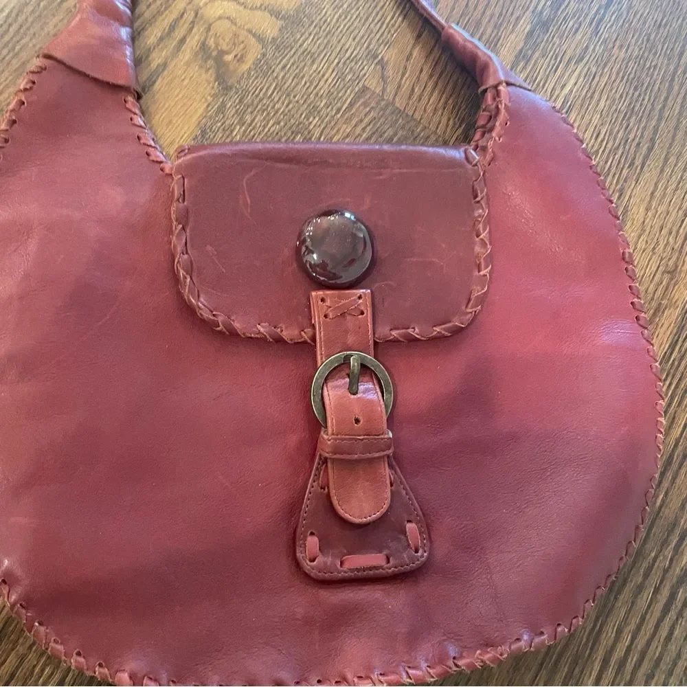VINTAGE 1970s Red Leather Hobo Shoulder Bag